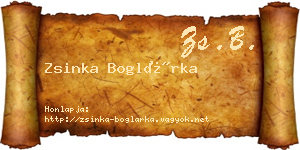 Zsinka Boglárka névjegykártya
